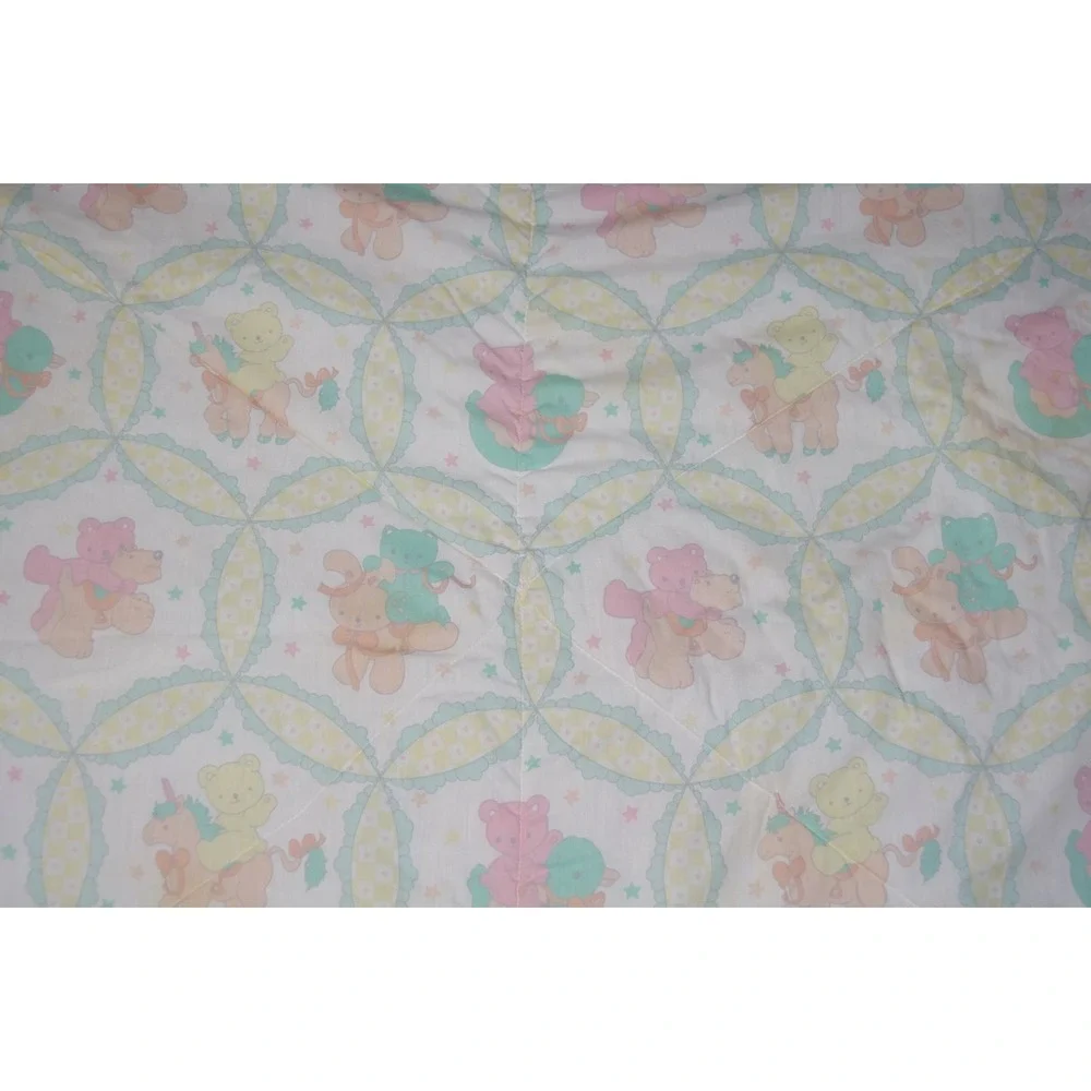 Vintage 90s Baby Girl Crib Quilt Blanket Pastel Teddy Bear Unicorn‎ AOP DARLING!